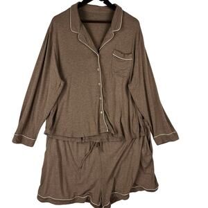 Cozy Earth Womens Bamboo Stretch Knit PJ Set XXL/XXXL Taupe Long Sleeve Tan EUC